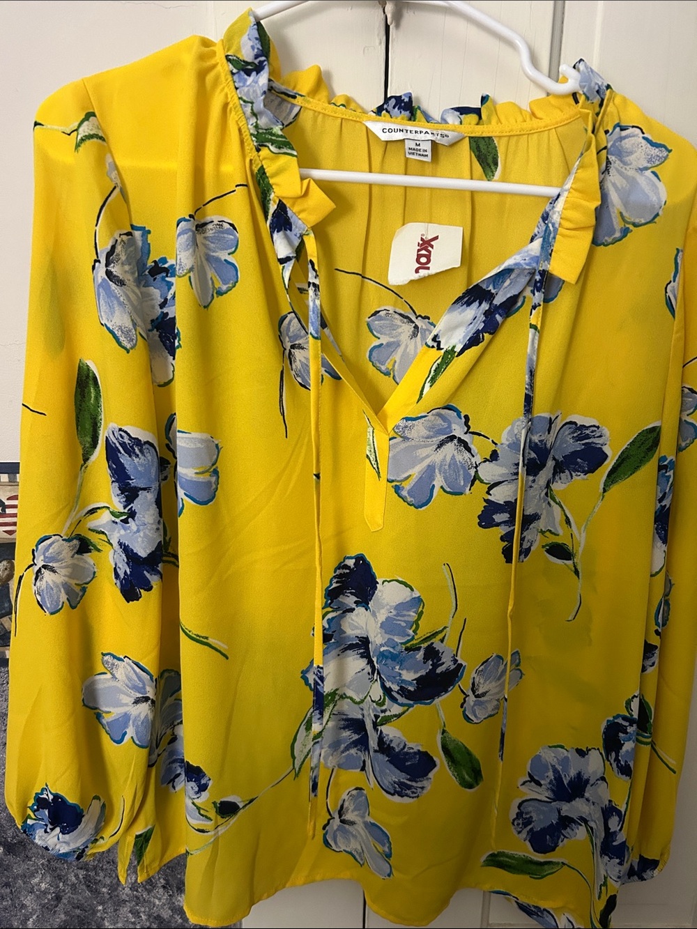 Counterparts Yellow Floral Tie-Front Ruffle Blouse